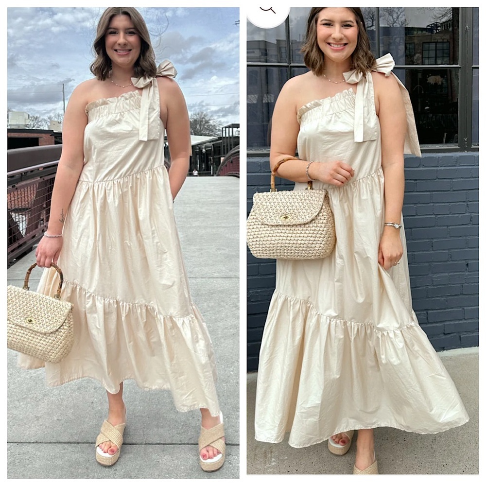 Mable Ava One Shoulder‎ Tiered Maxi Dress Womens Sz M Cream Sleeveless